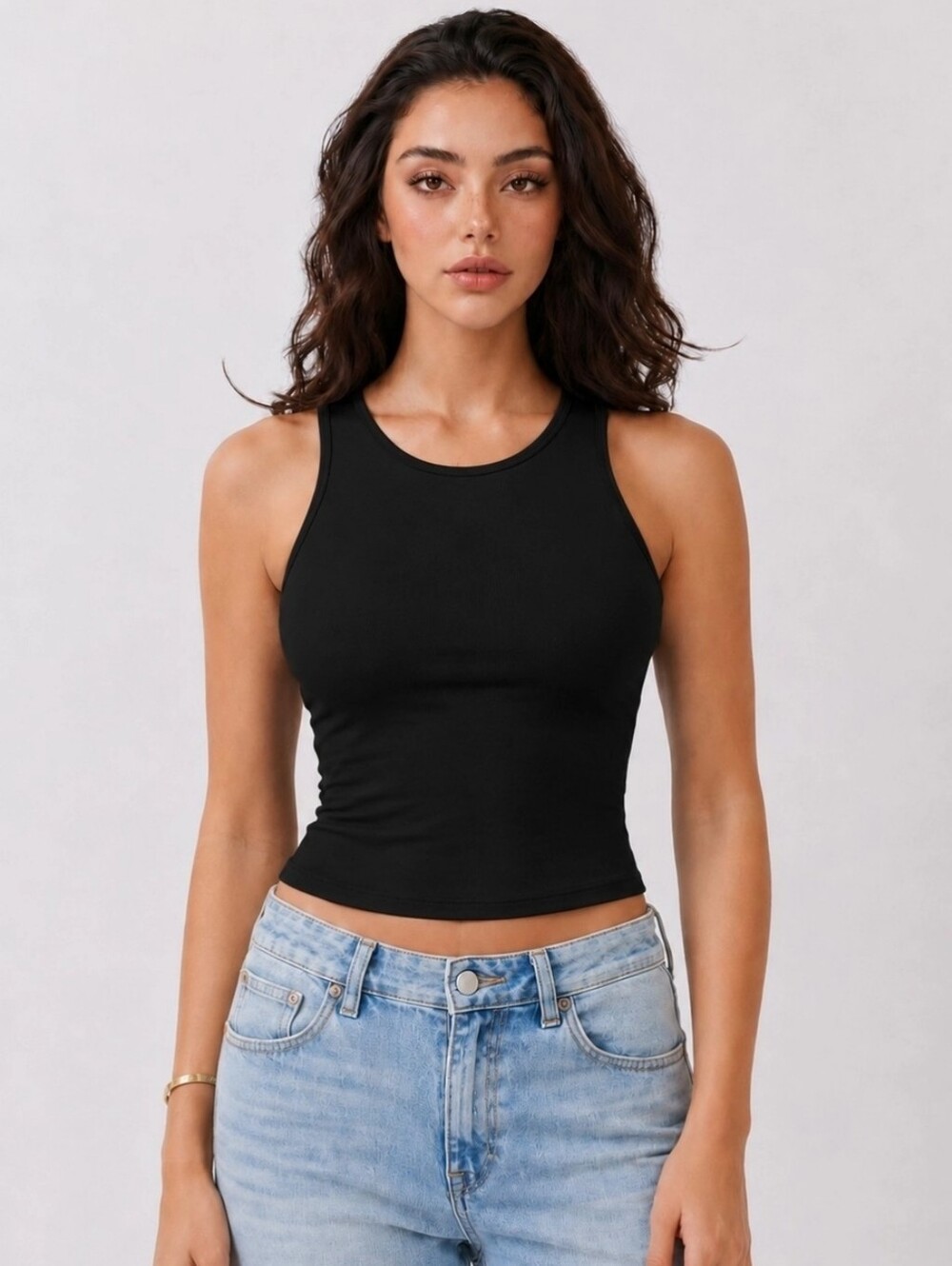 Heart & Hips Black Ribbed High-Neck Crop Tank